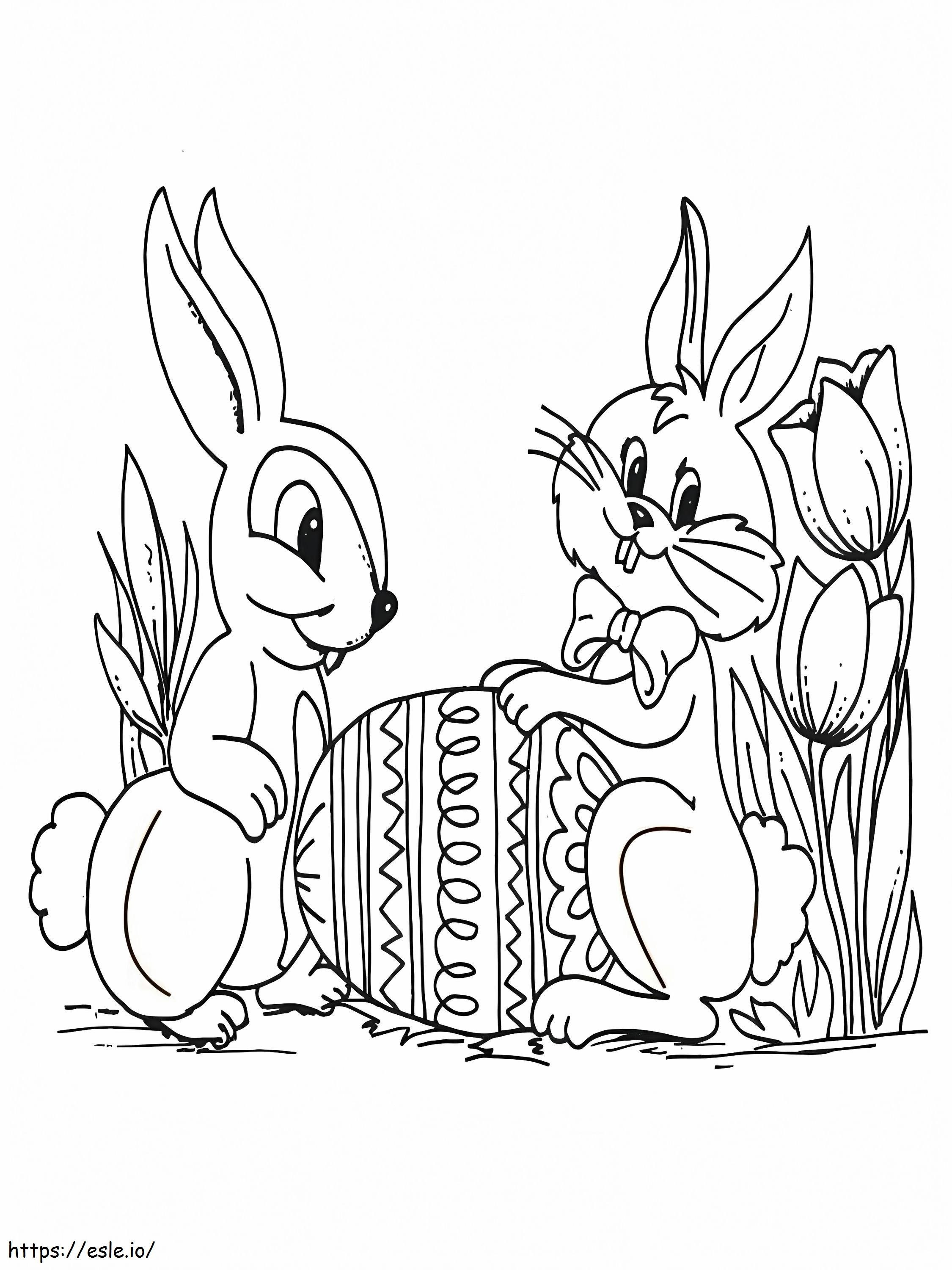 Coloriage Deux lapins de Pâques qui parlent à imprimer dessin
