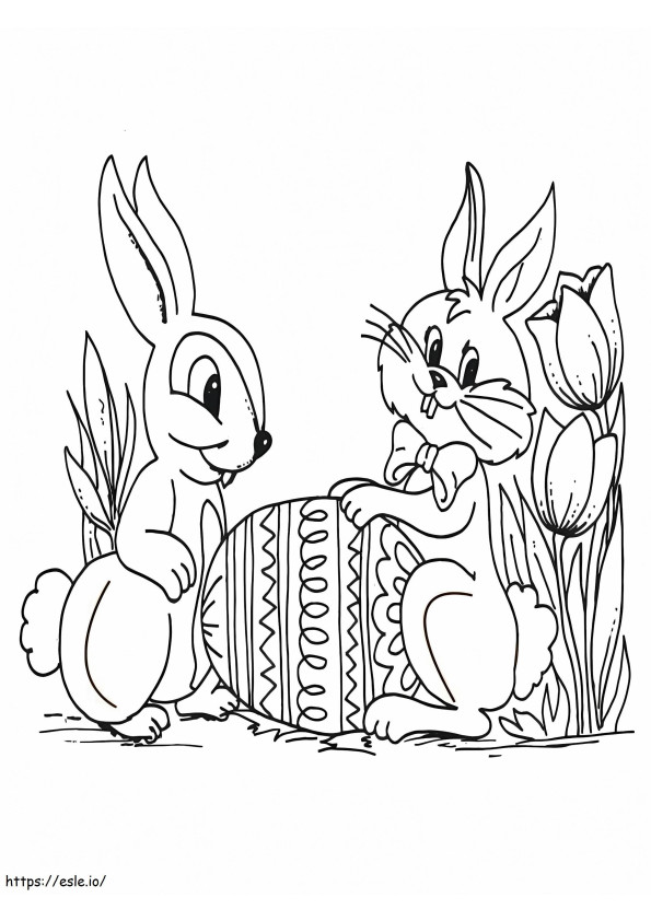 Coloriage Deux lapins de Pâques qui parlent à imprimer dessin