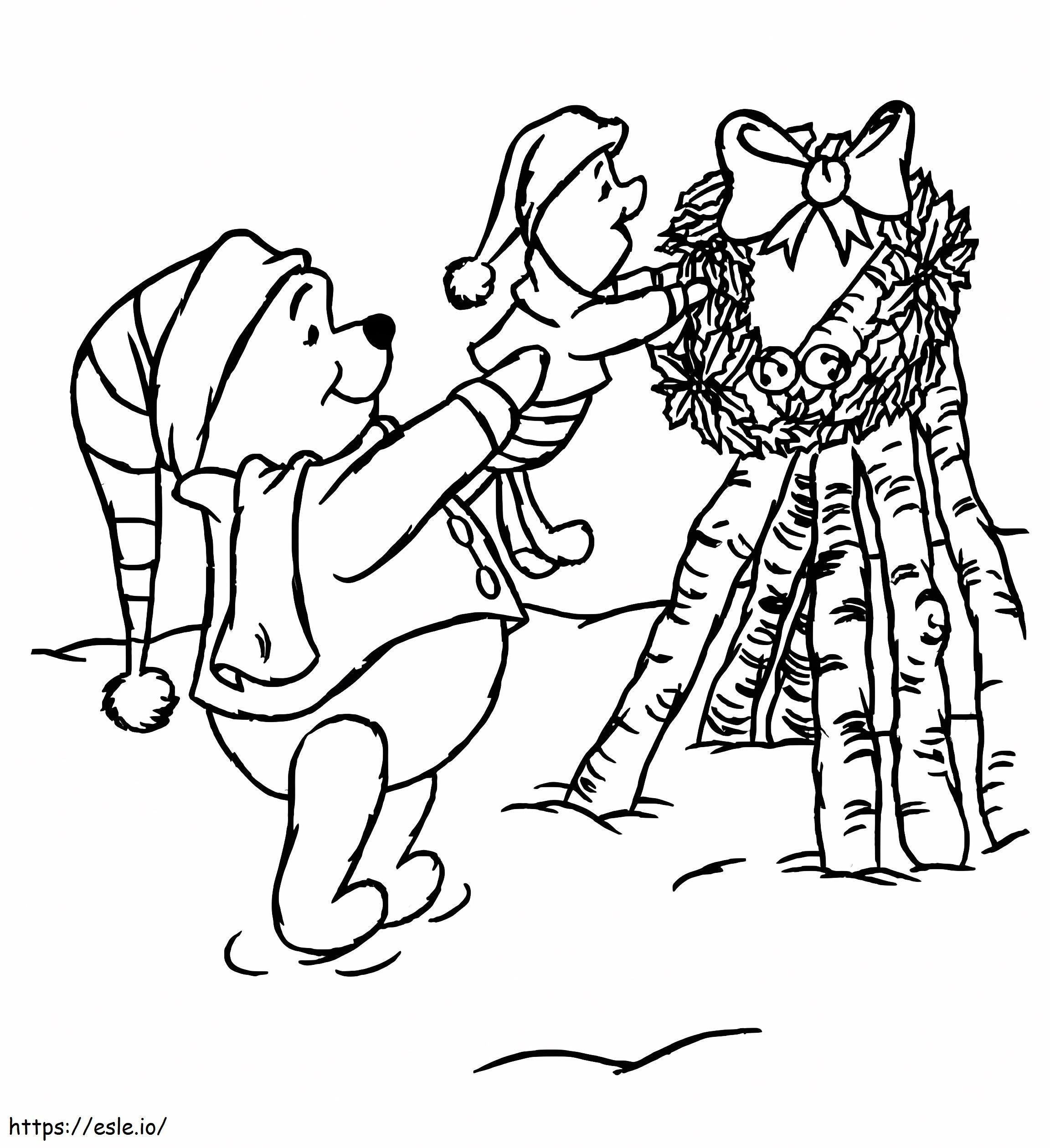 Pooh And Christmas Wreath coloring page