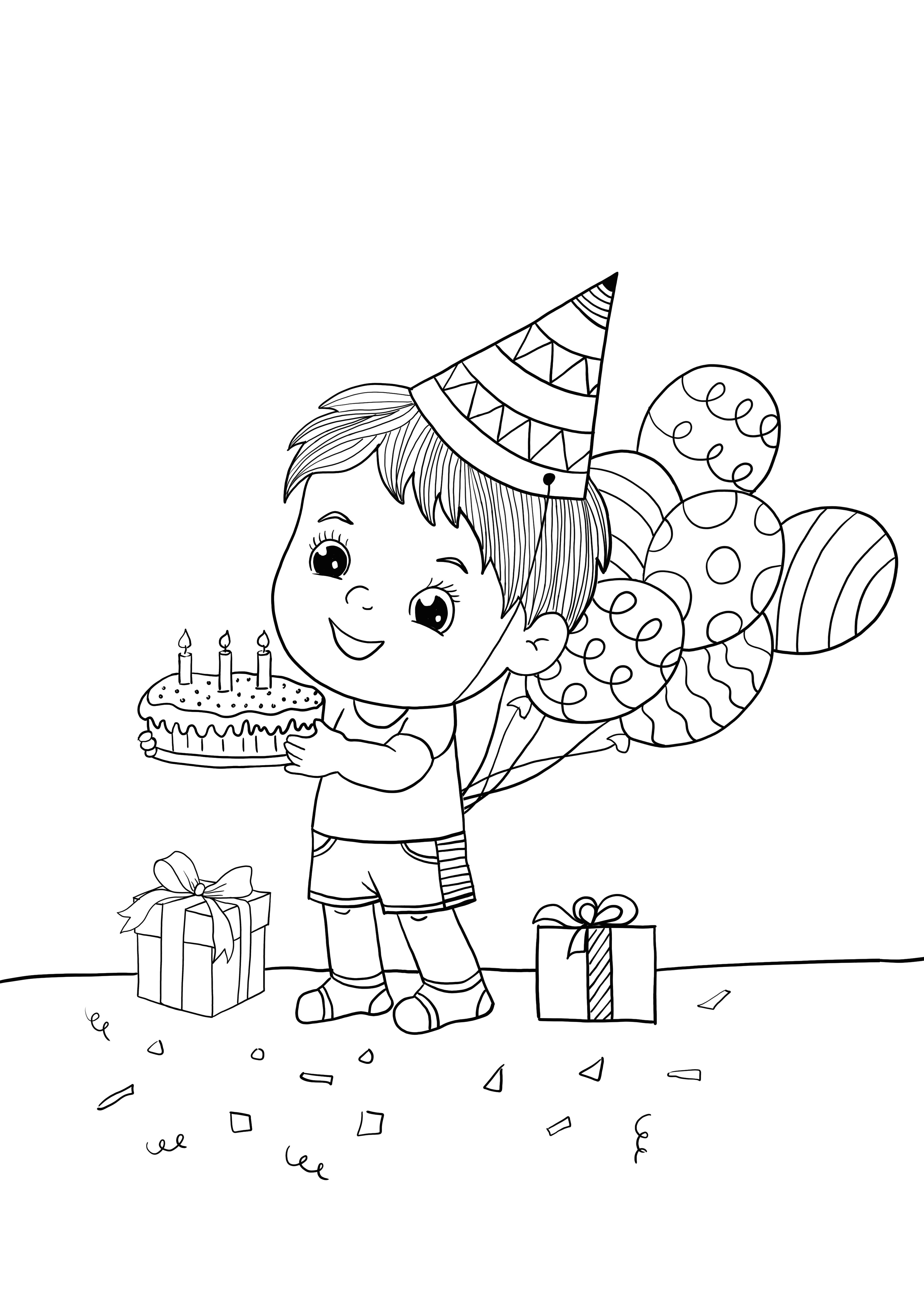 Doğum günü çocuğu boyama ve ücretsiz sayfa yazdırma