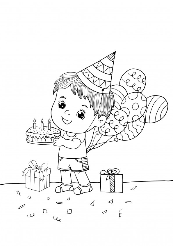 Birthday boy coloring and printing page for free