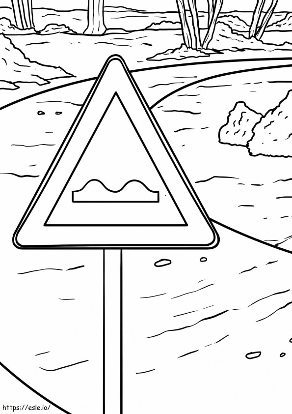 印象的な道路標識 でこぼこ道 ぬりえ - 塗り絵