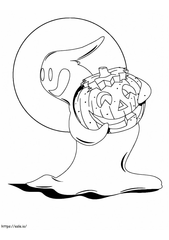 Funny Ghost Holding Pumpkin coloring page