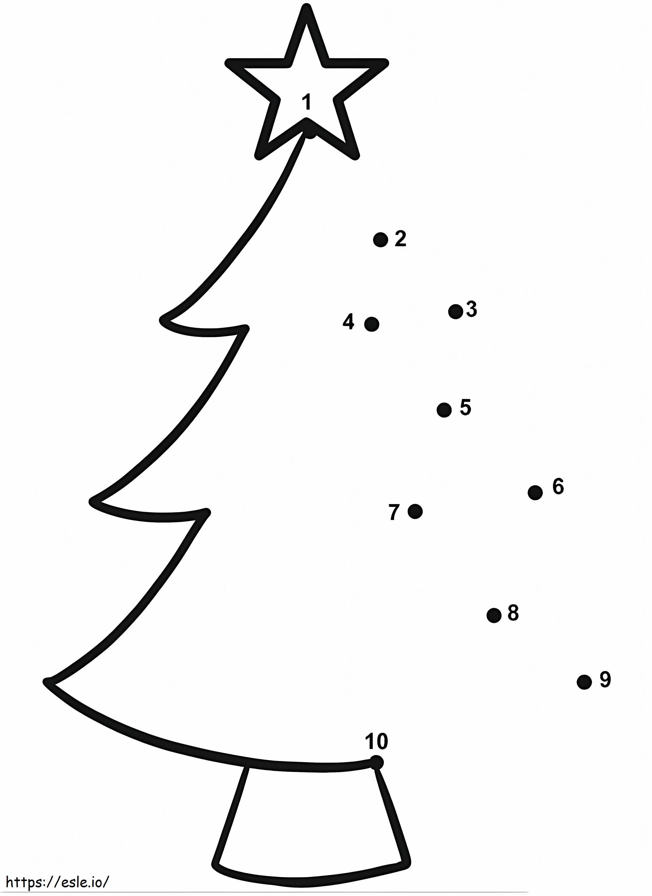 Egyszerű karácsonyfa ponttól pontig kifestő