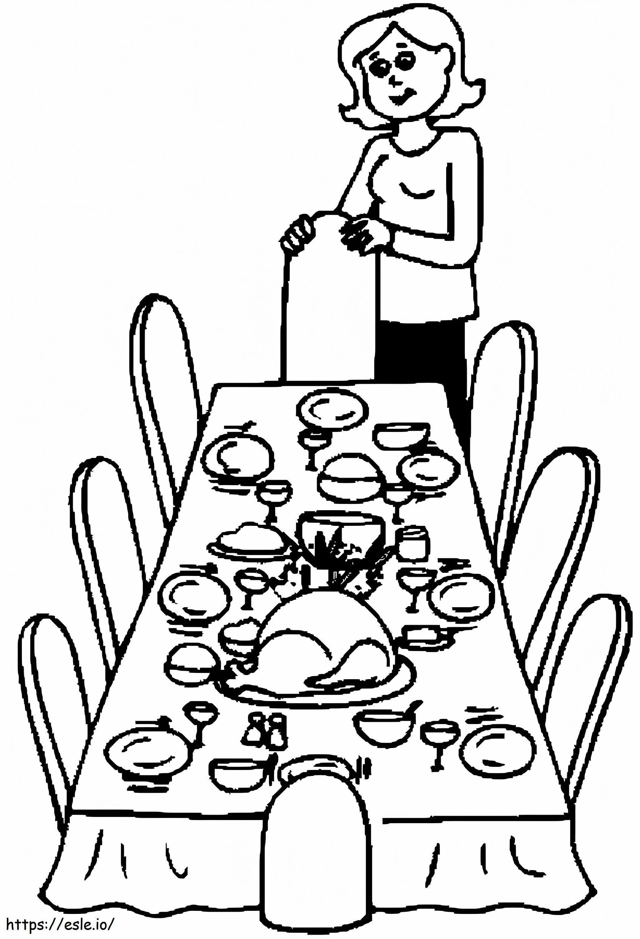 Coloriage Table de dîner de Thanksgiving à imprimer dessin
