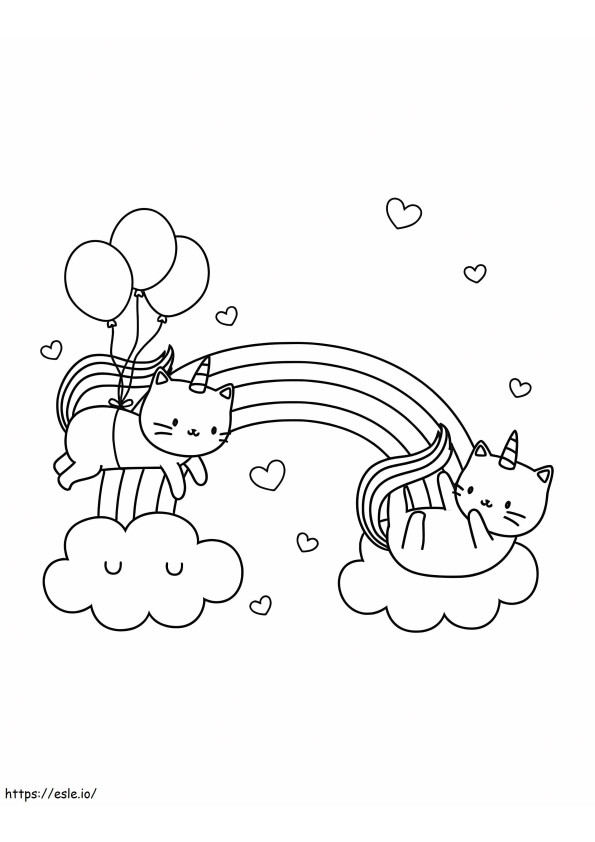 Two Unicorn Cats With Rainbow coloring page