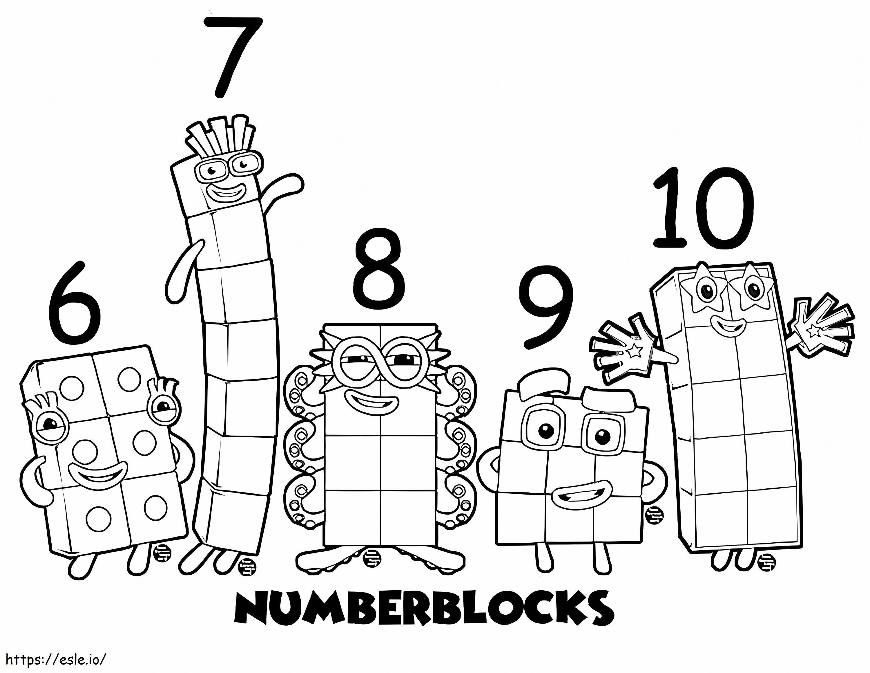 数字ブロック 6 ～ 10 ぬりえ - 塗り絵