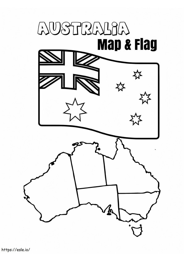 Coloriage Drapeau et carte de l'Australie à imprimer dessin