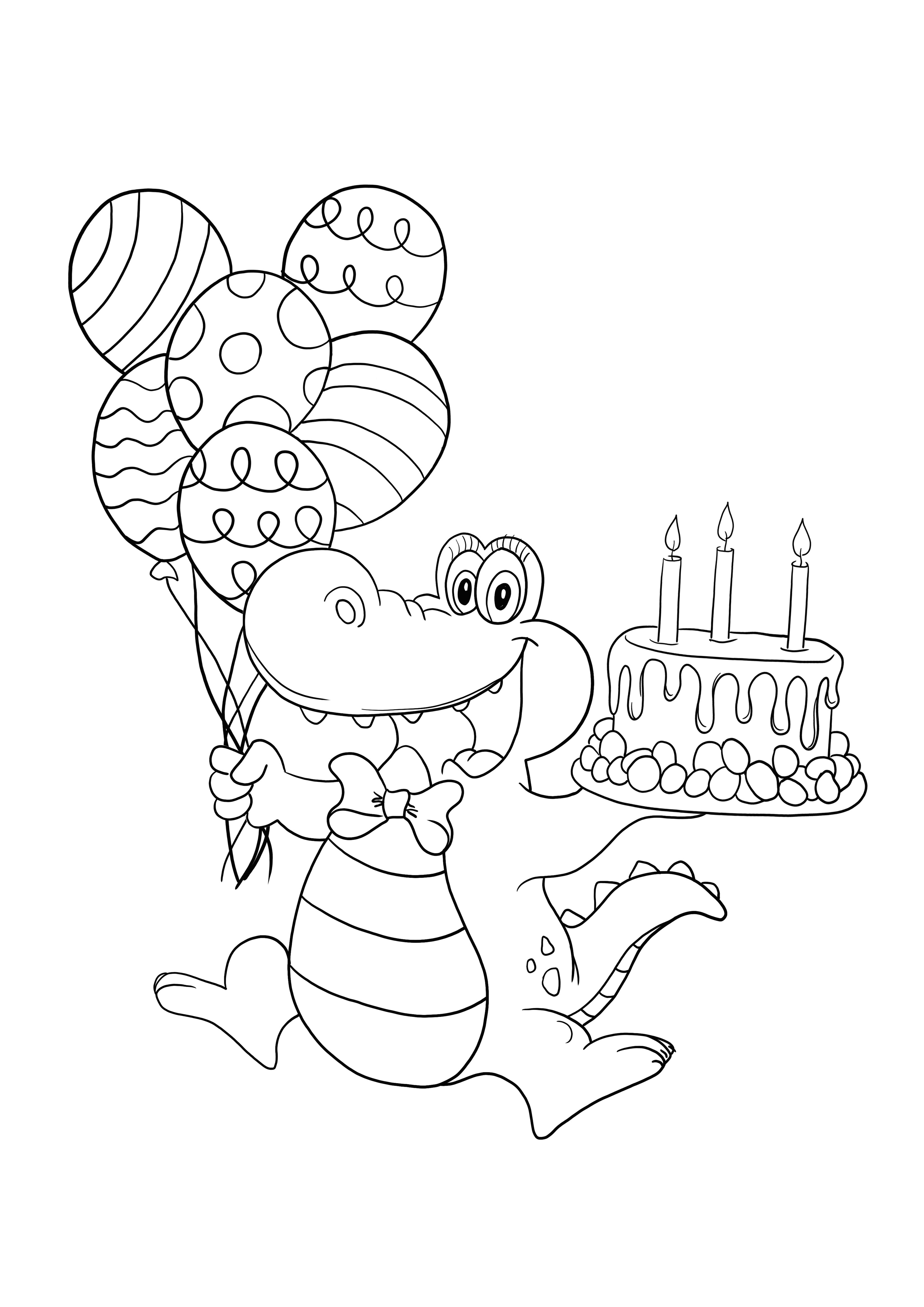 Feliz aniversário crocodilo para imprimir de graça e colorir
