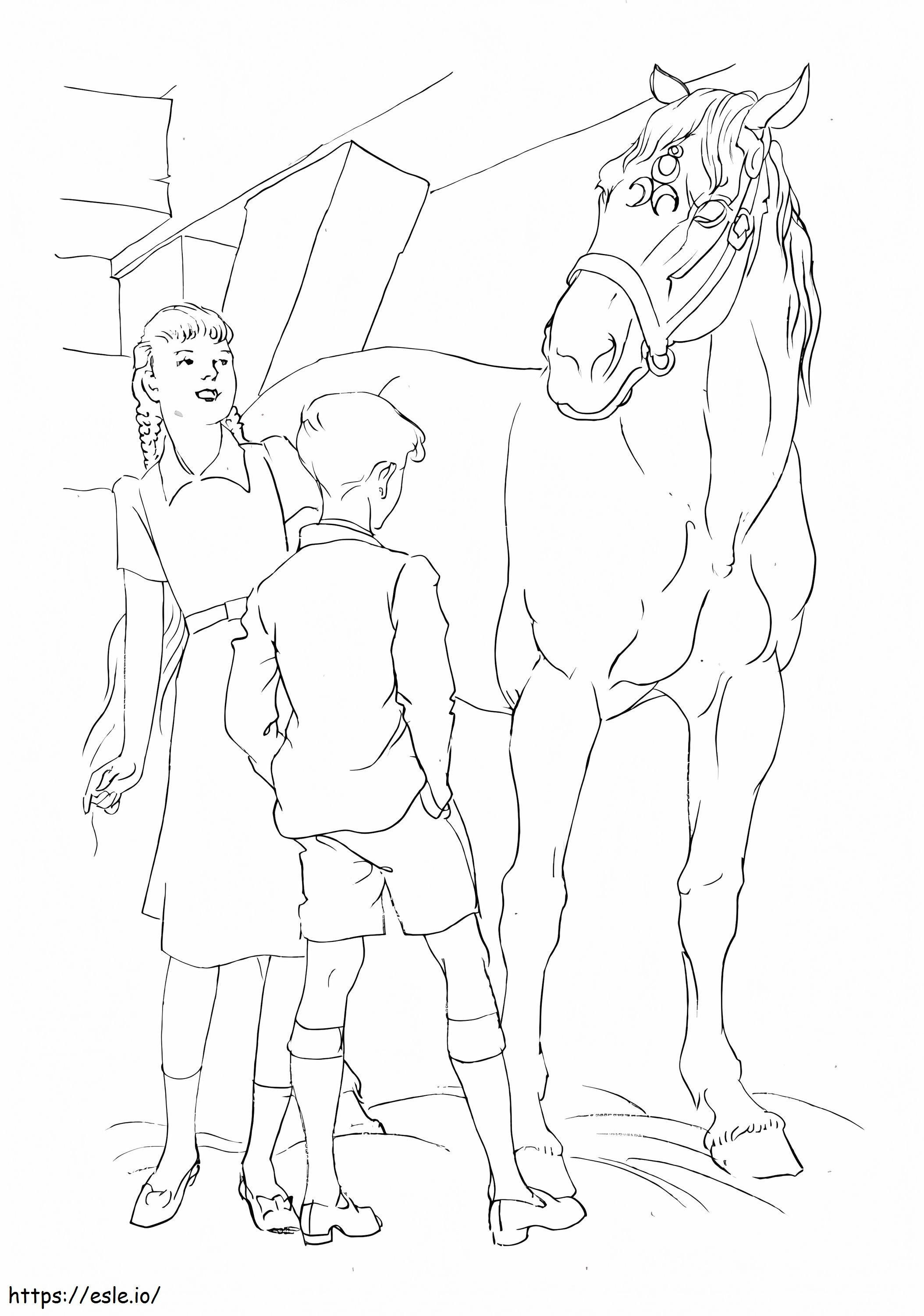 子供と馬 ぬりえ - 塗り絵