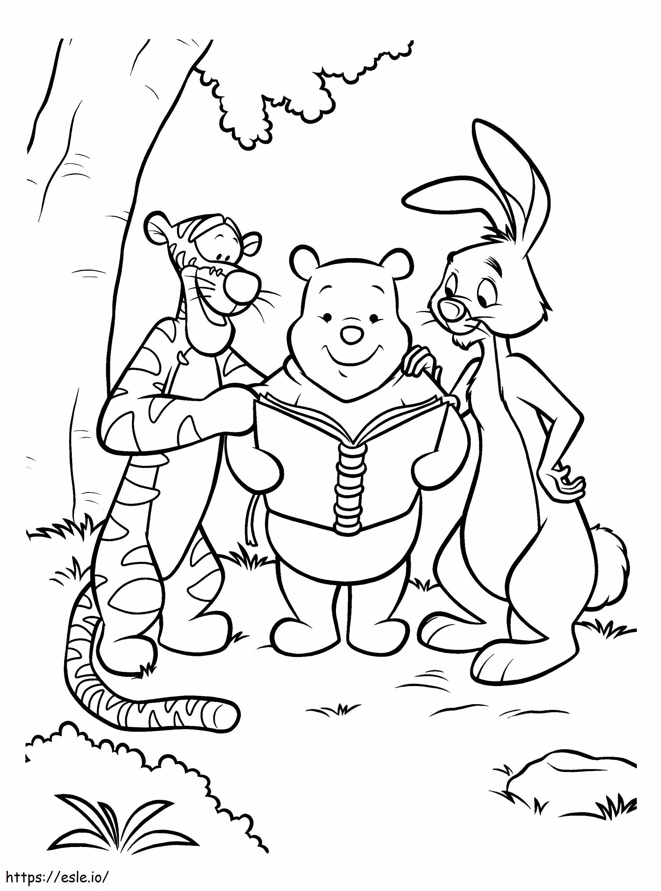 La lettura e gli amici di Winnie De Pooh da colorare
