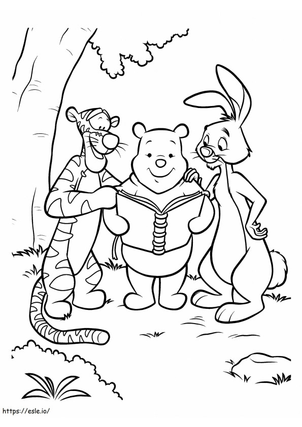 Leitura e amigos de Winnie De Pooh para colorir
