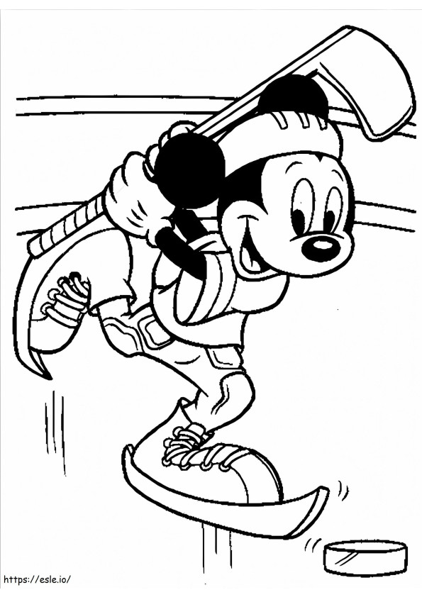 Mickey Mouse jugando al hockey sobre hielo para colorear