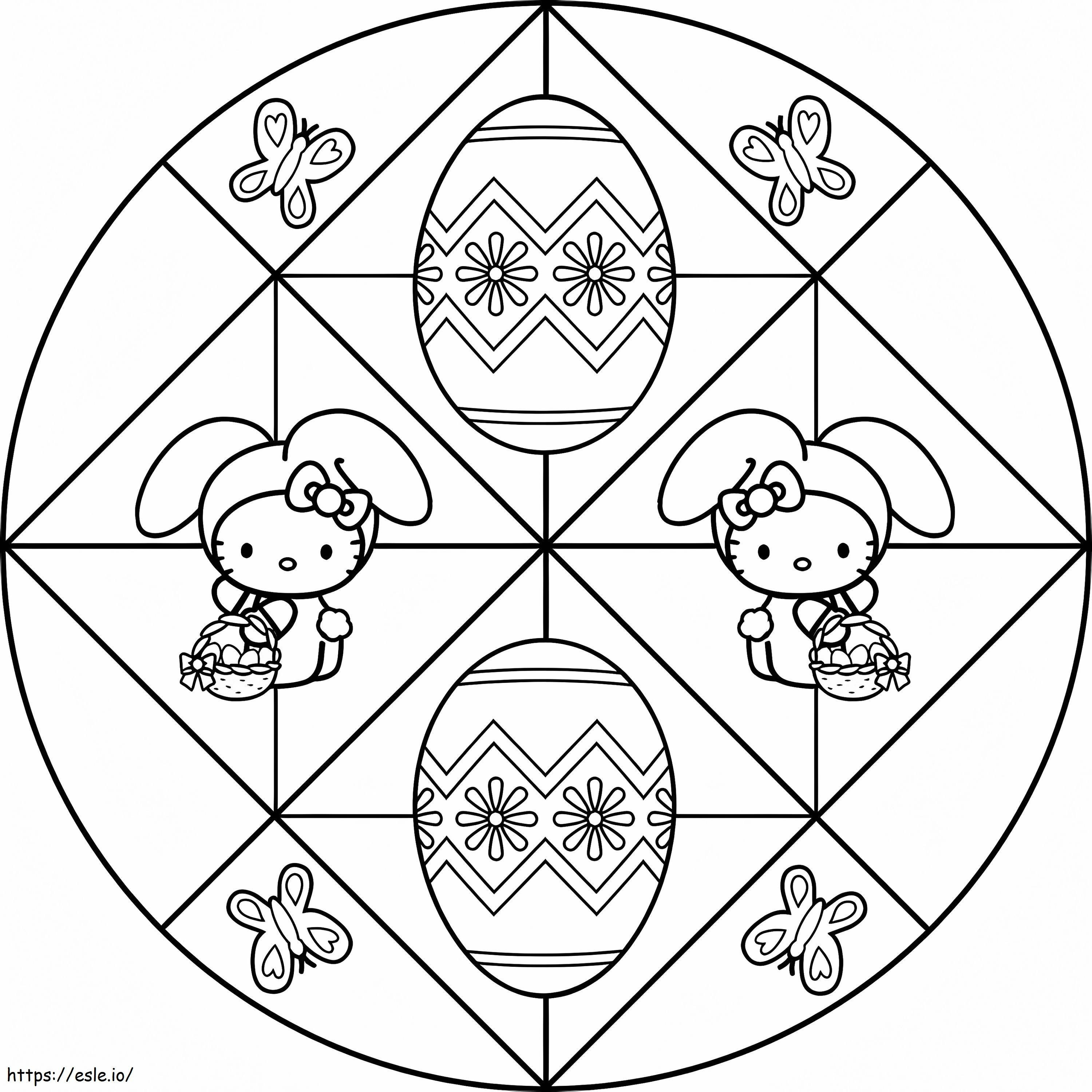 Coloriage Mandala de Pâques Hello Kitty à imprimer dessin