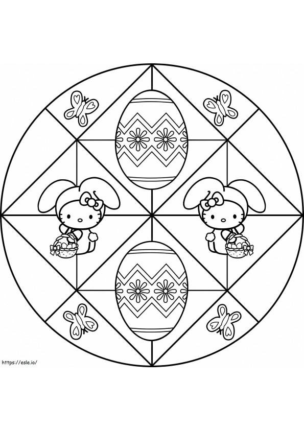 Mandala de Paște Hello Kitty de colorat