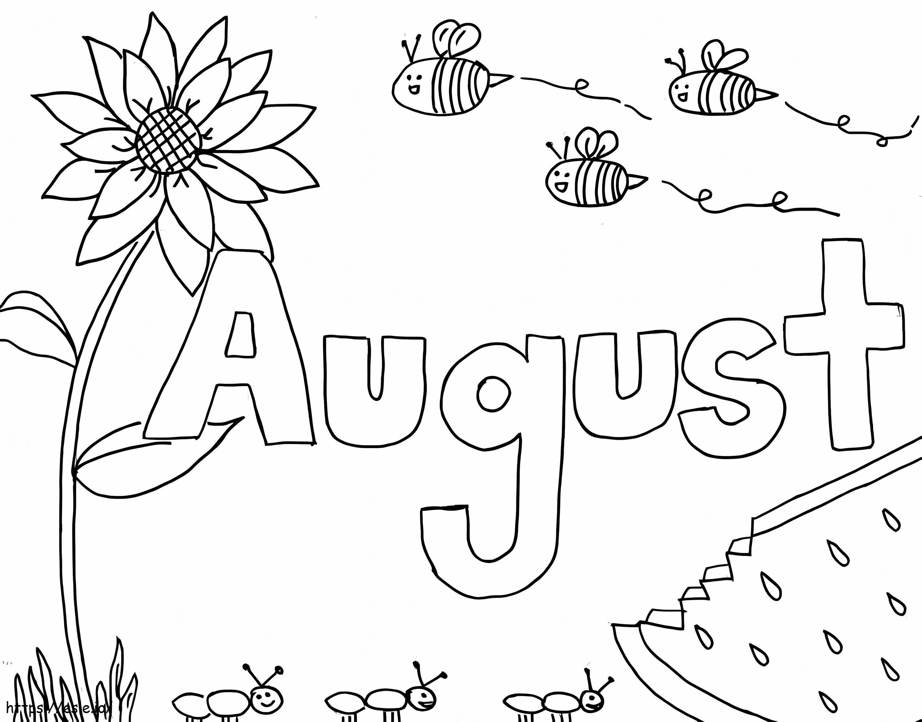 Agustus Dengan Lebah Dan Bunga Gambar Mewarnai
