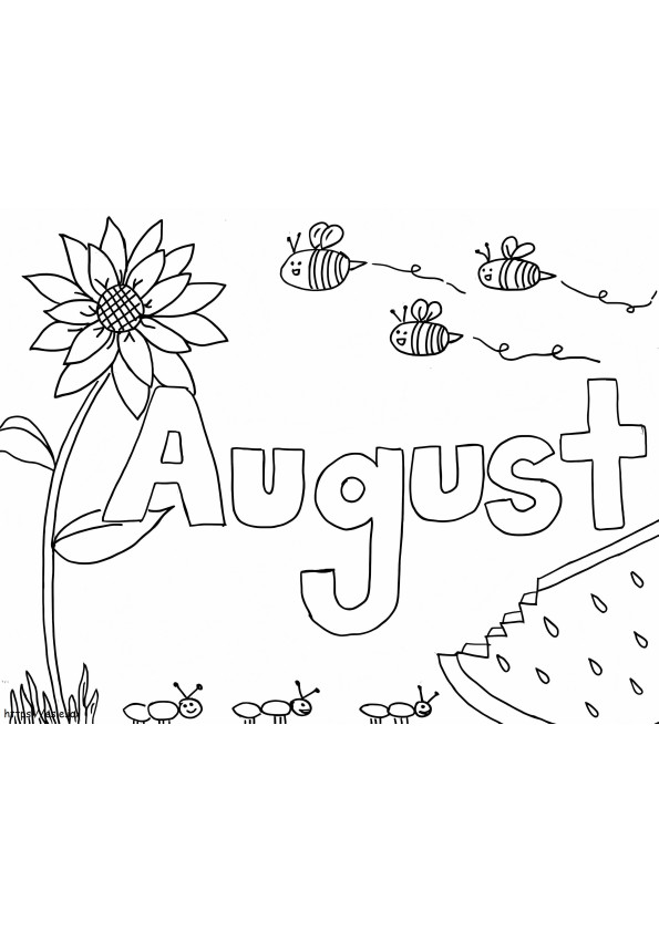 August With Bee And Flower coloring page