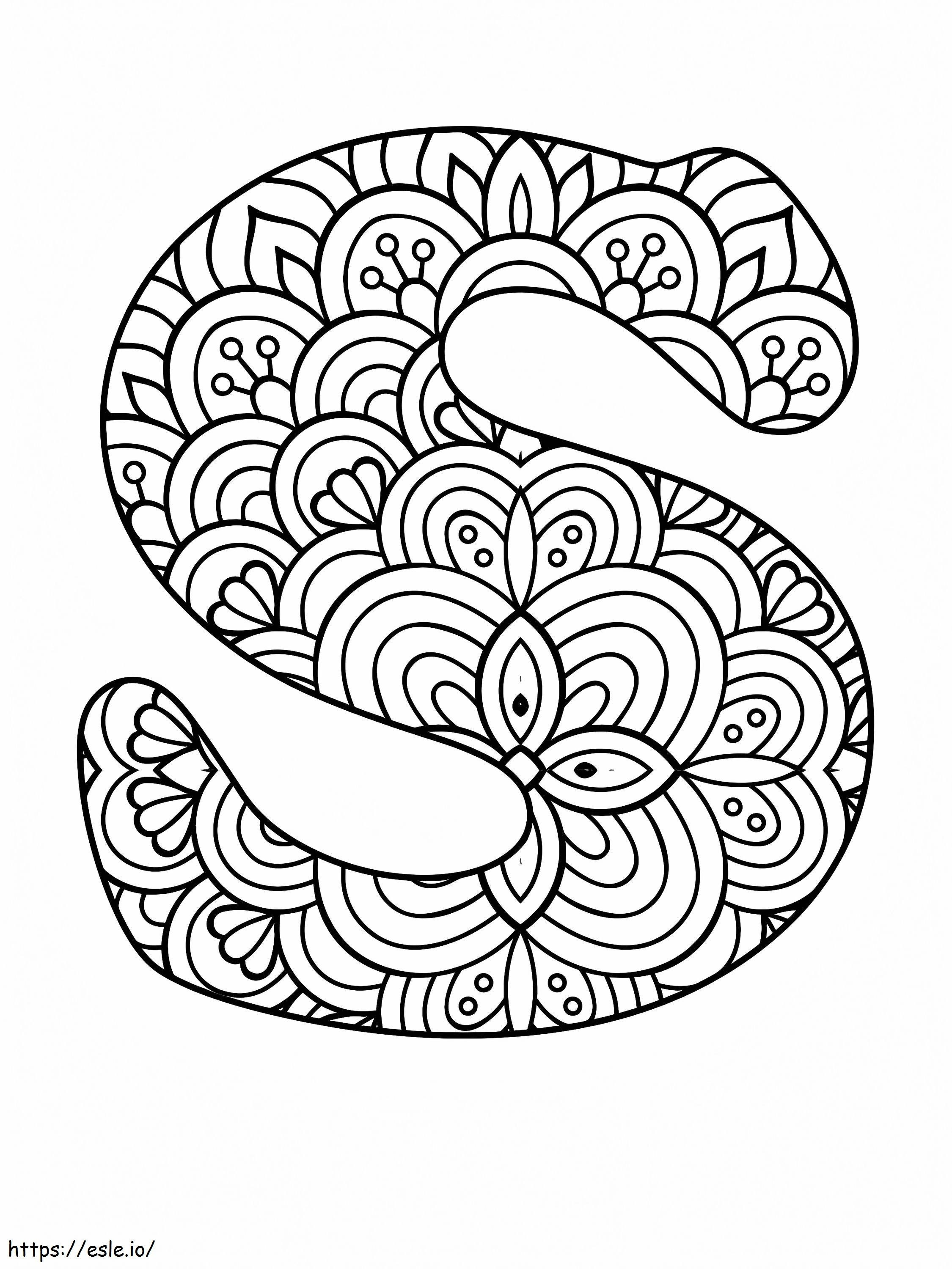 S-kirjain Mandala-aakkoset värityskuva