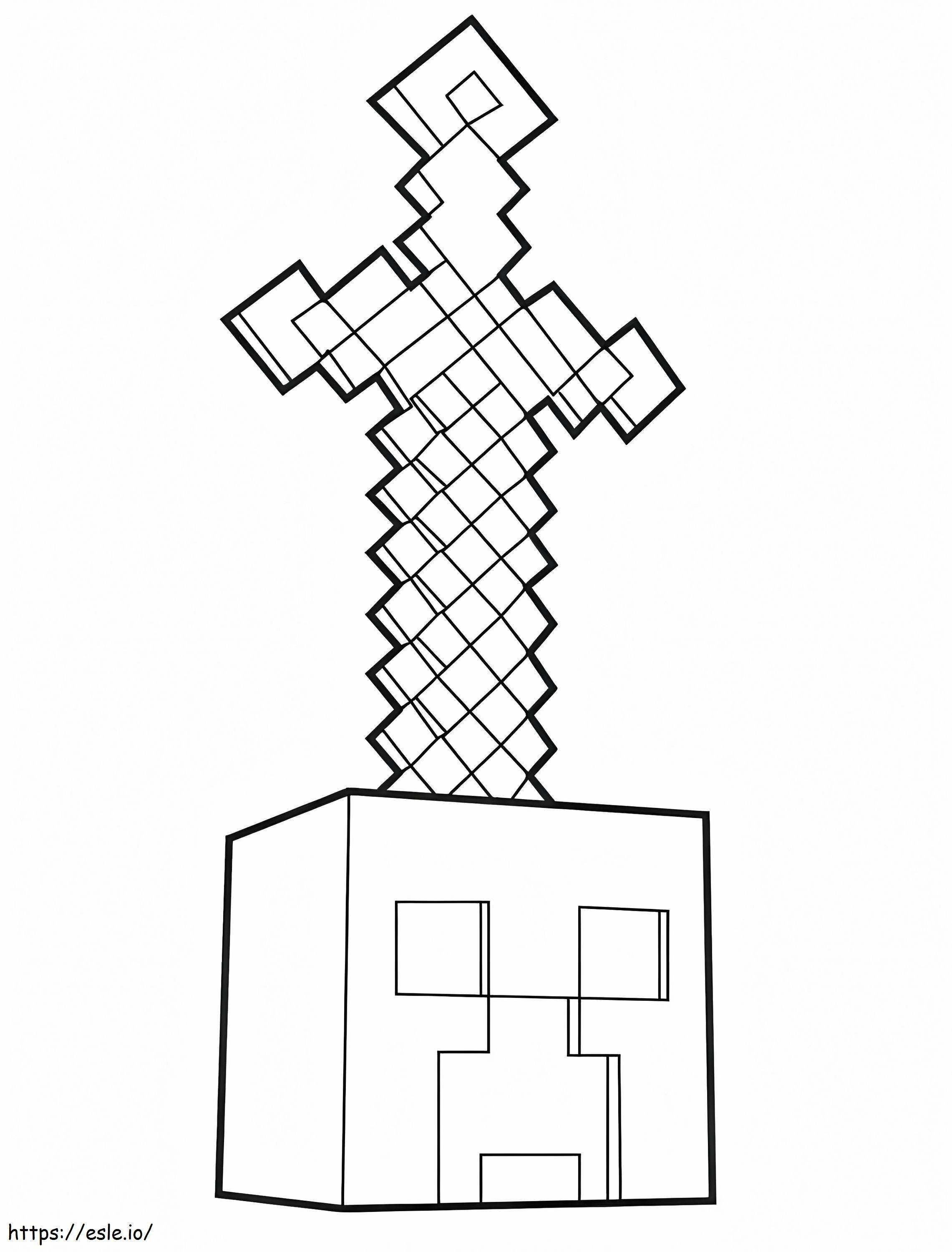 Minecraft のゾンビヘッドの剣 ぬりえ - 塗り絵