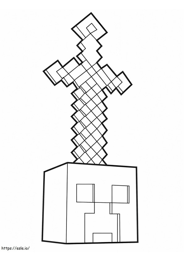 Coloriage Épée de tête de zombie Minecraft à imprimer dessin