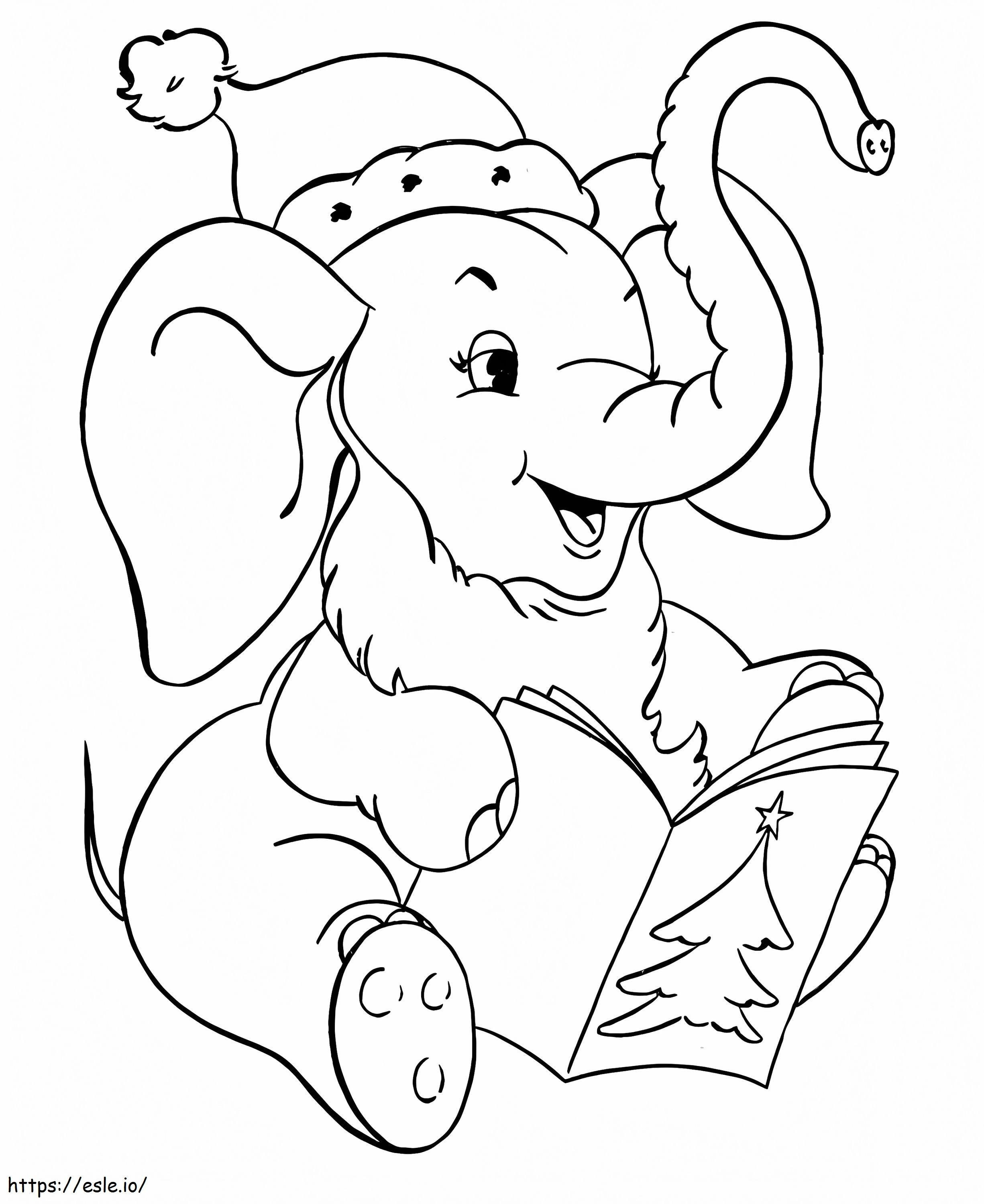 Elefante navideño cantando para colorear
