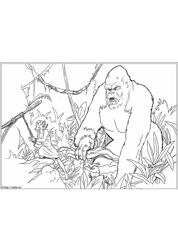 Coloriage King Kong et la femme 1 à imprimer dessin