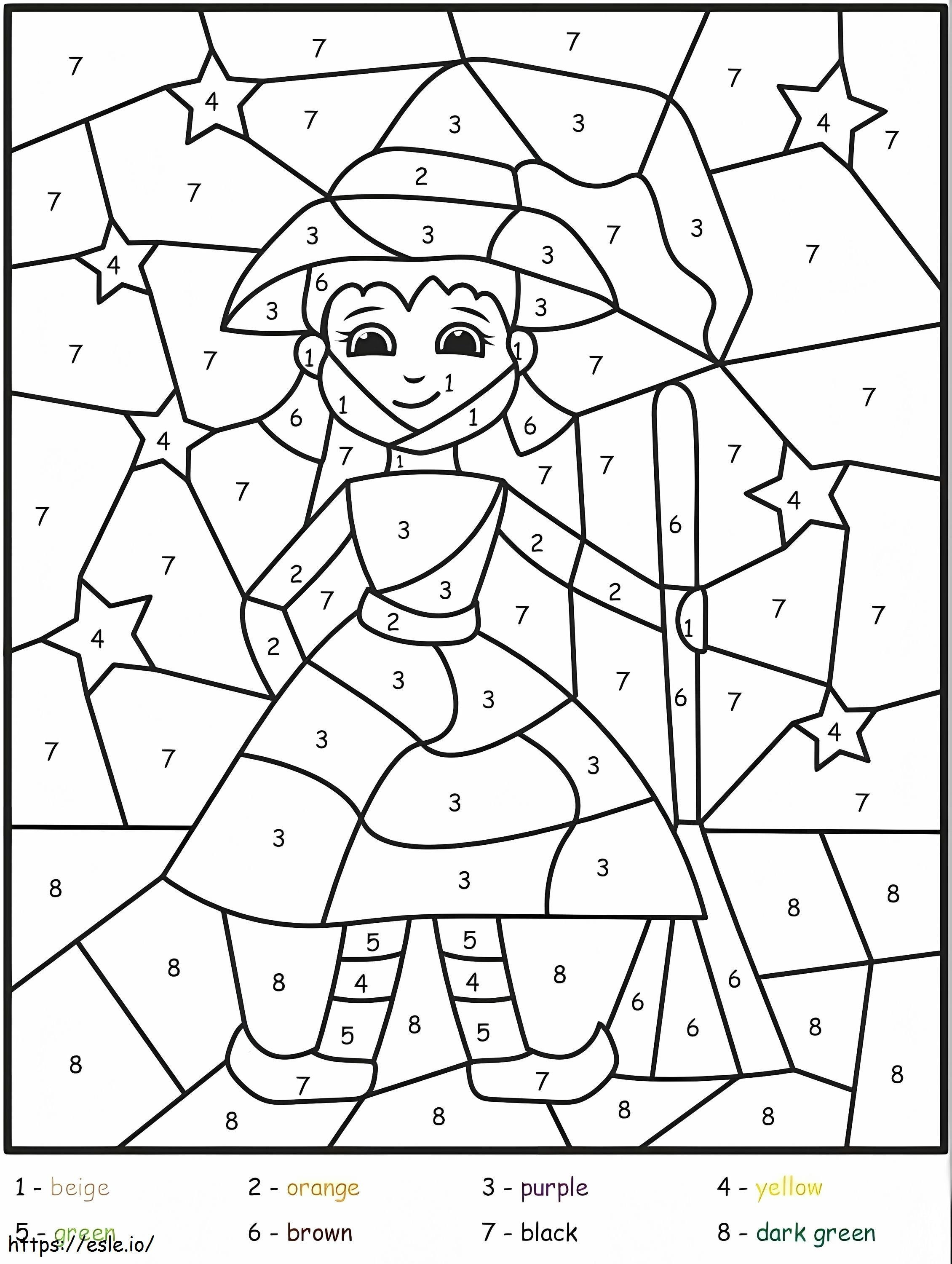 Cute Halloween Witch Color By Number coloring page