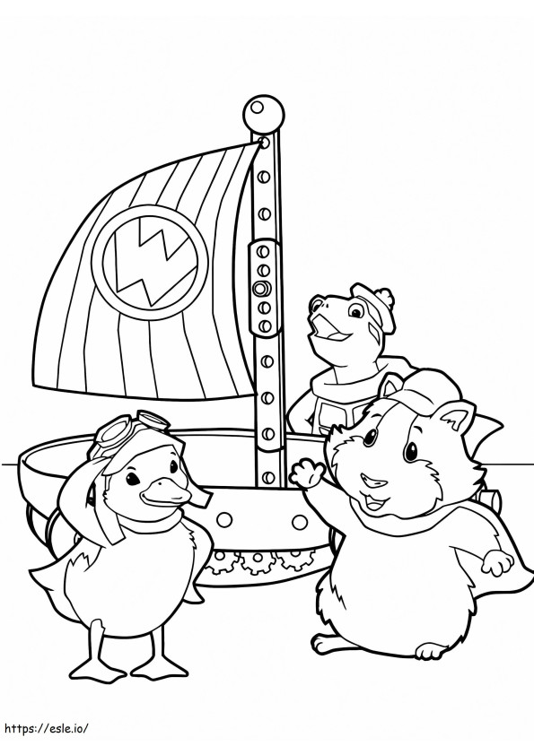 Three Wonderful Pets And Ships coloring page