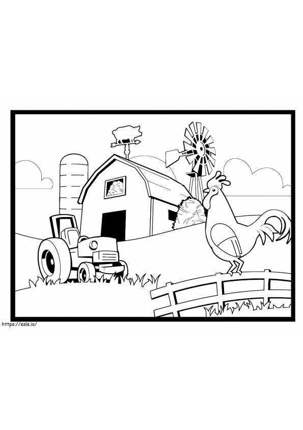 Hahn und Traktor auf dem Bauernhof ausmalbilder