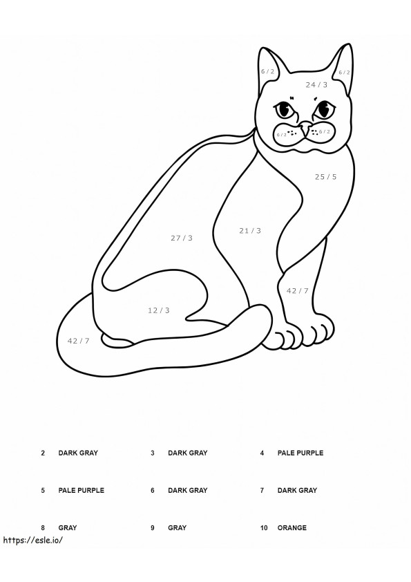 Cat Color By Number Division coloring page