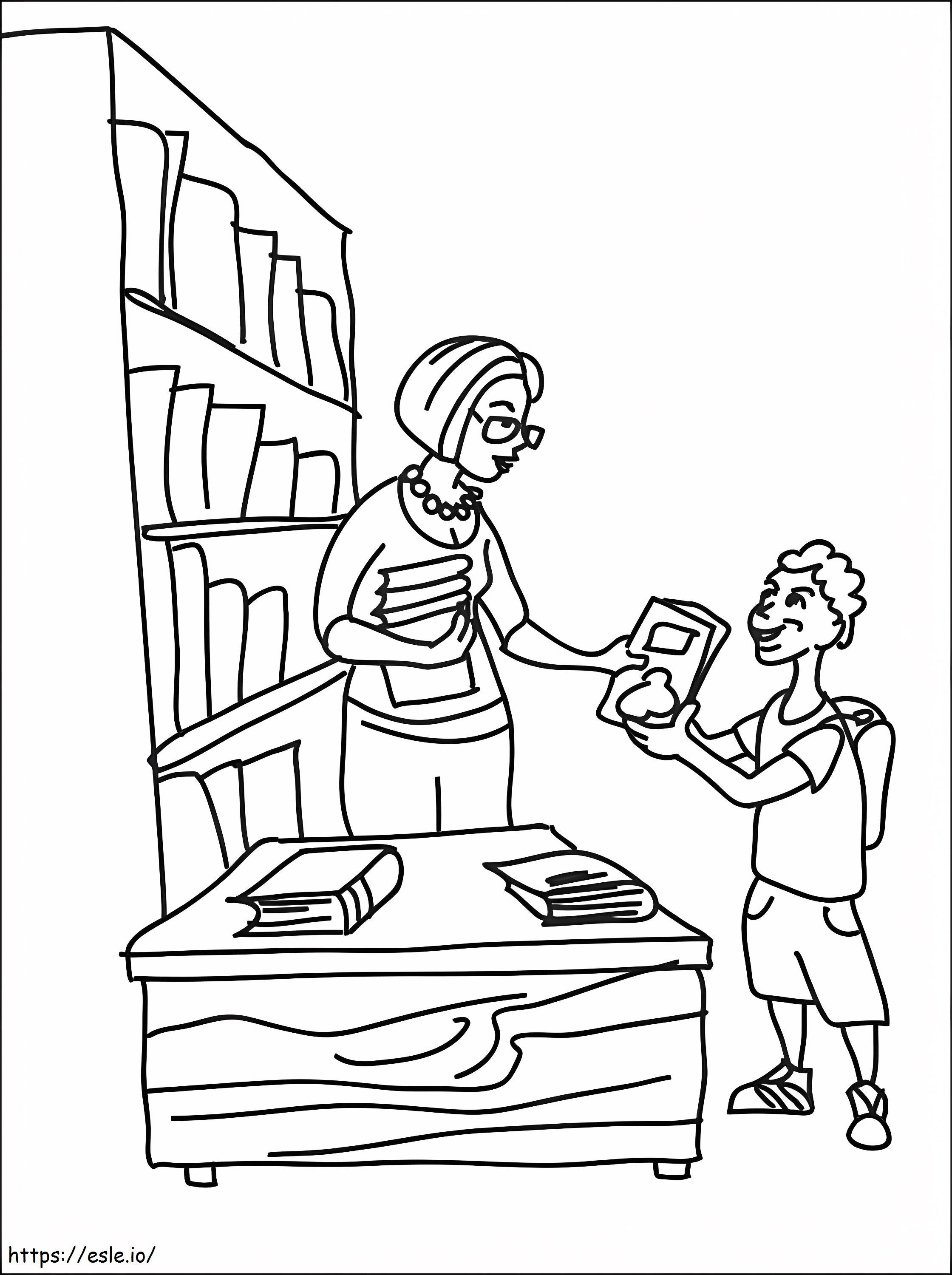 Librarian And Boy coloring page