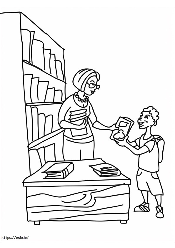 Librarian And Boy coloring page