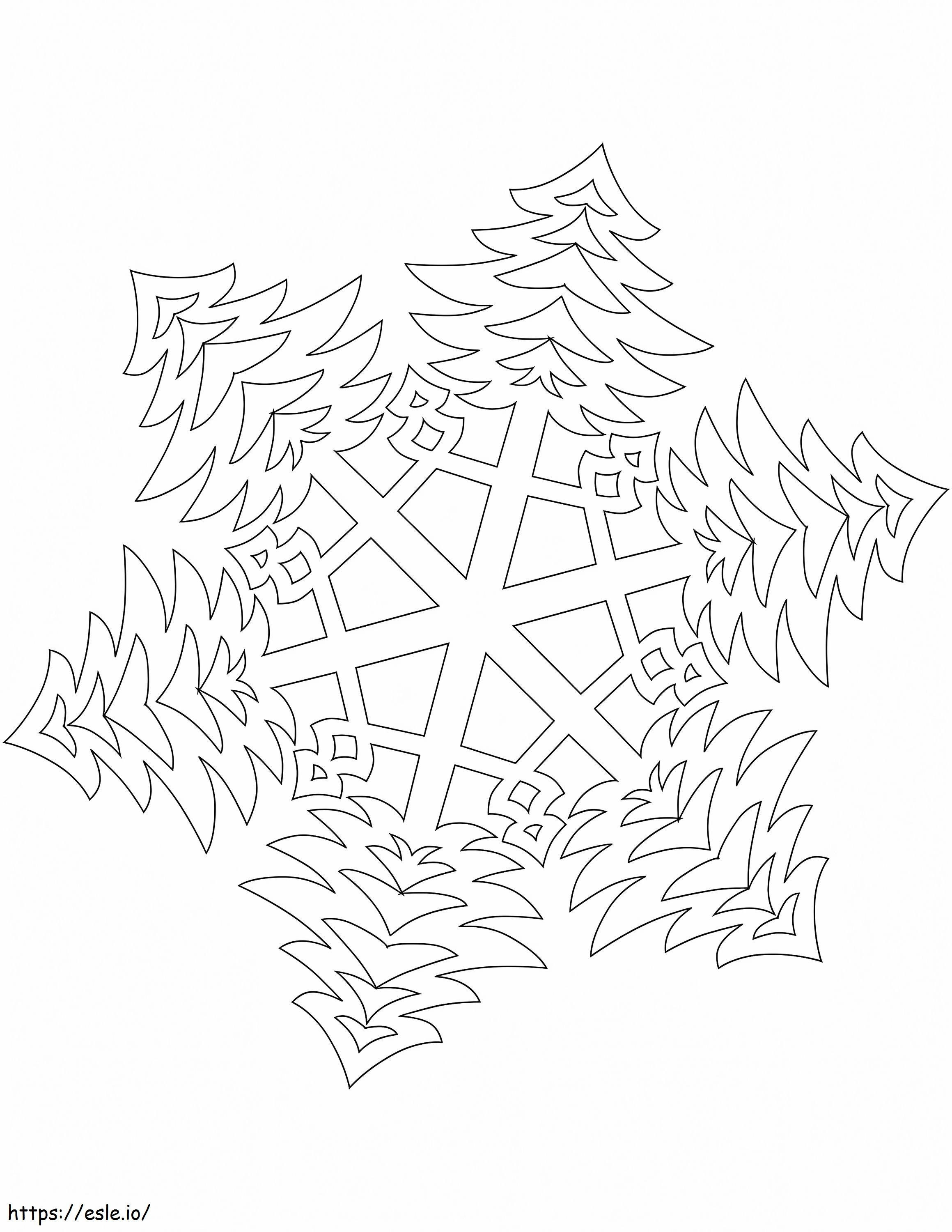 Snowflake With Bushy Christmas Trees Pattern coloring page