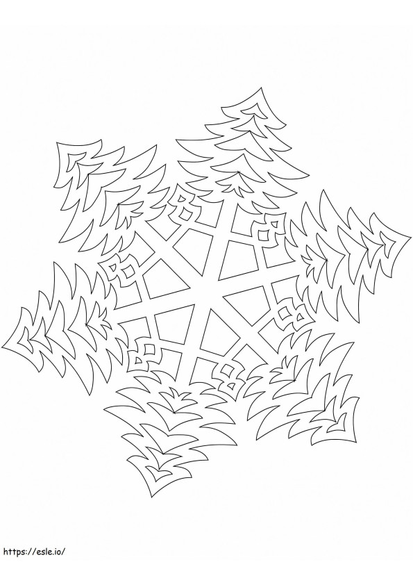 Coloriage  Flocon de neige avec motif d'arbres de Noël touffus à imprimer dessin