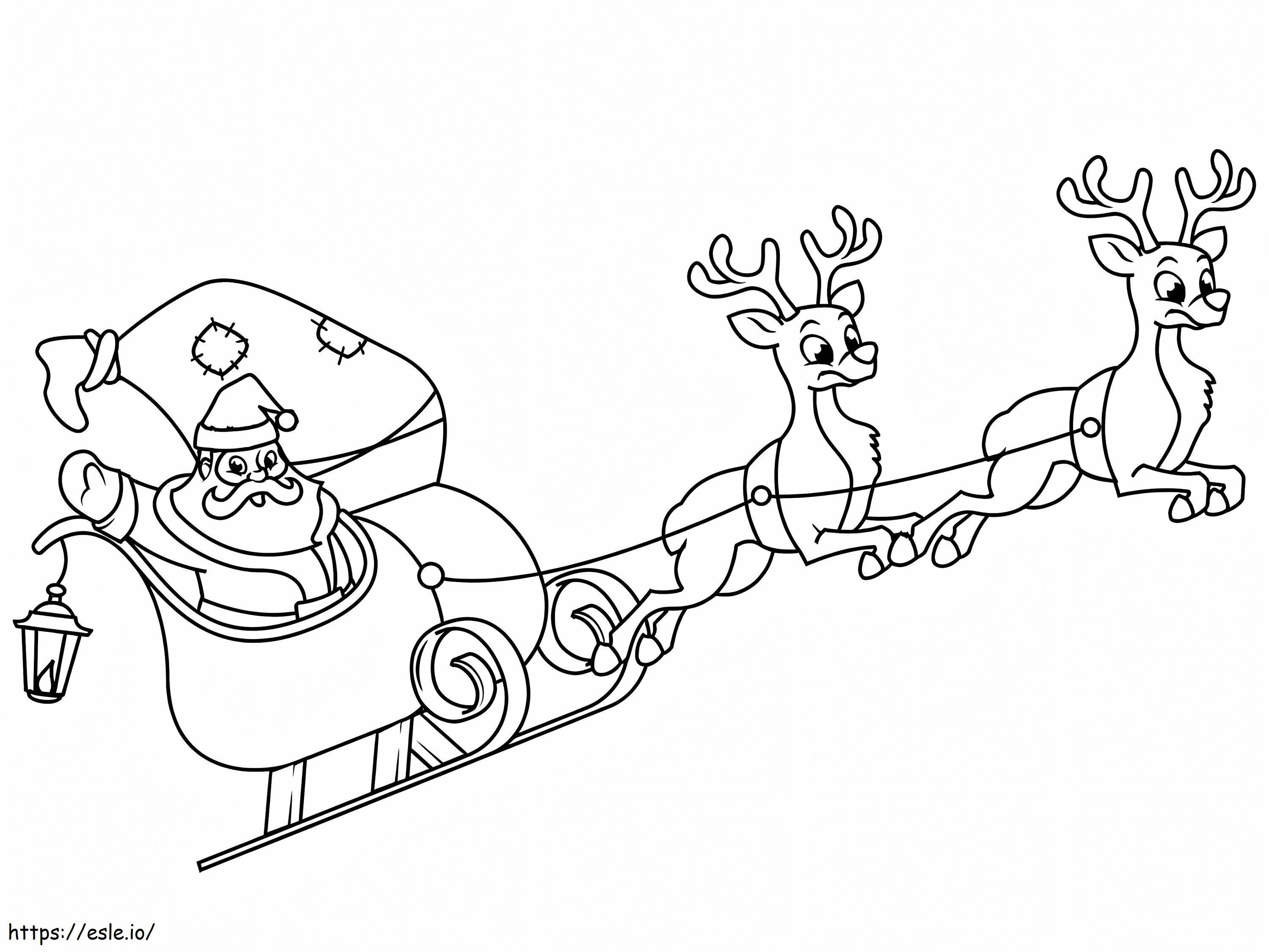 Santa Mengendarai Kereta Luncurnya Gambar Mewarnai