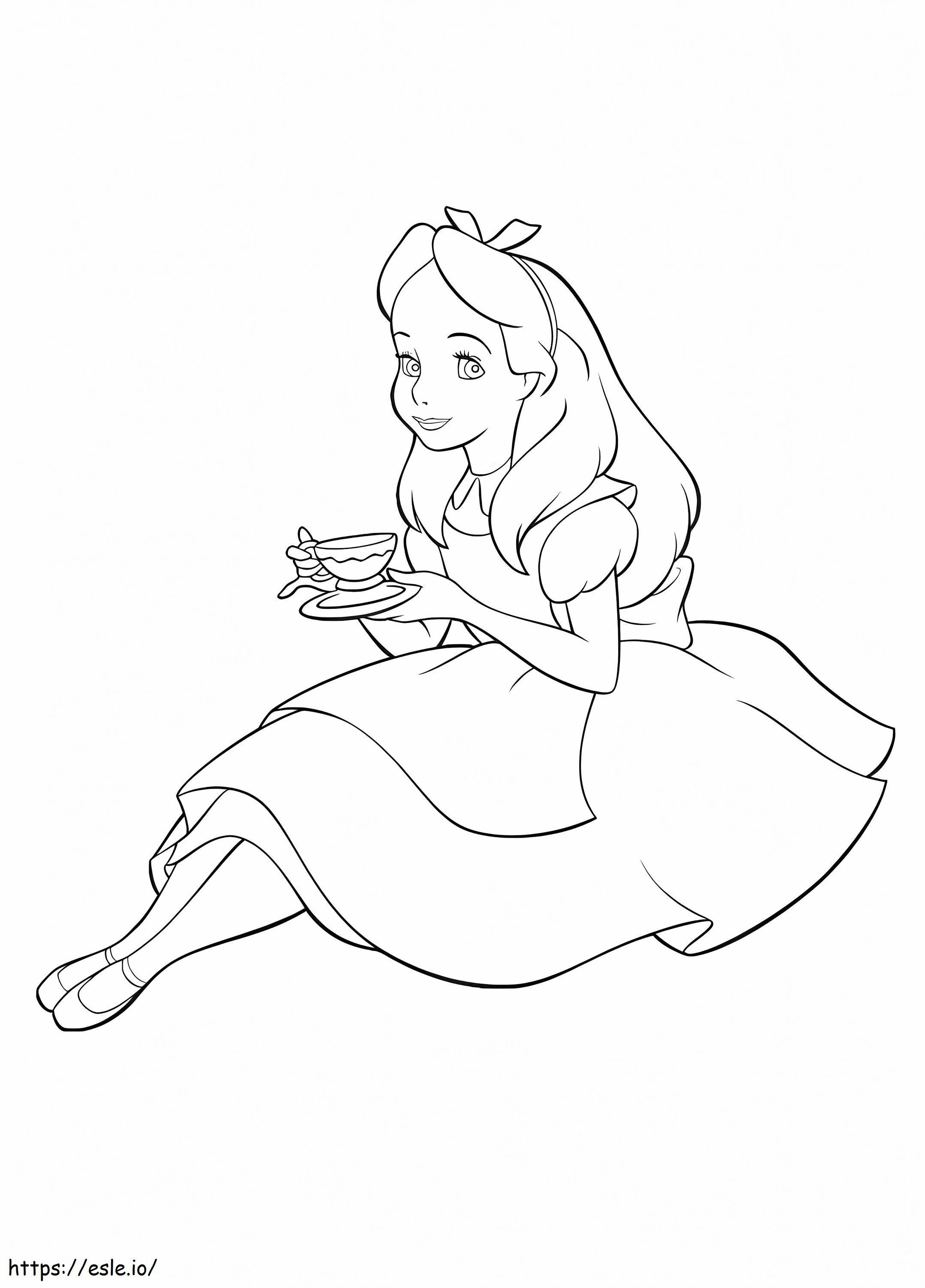 Alice che prende il tè da colorare