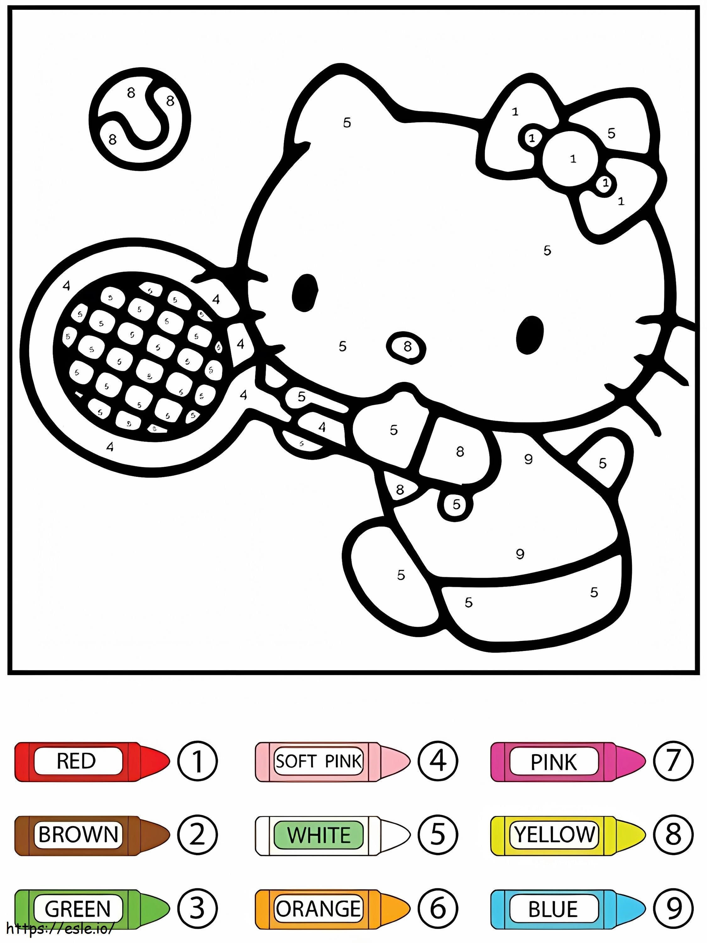Hello Kitty genieten van tennis kleur op nummer kleurplaat kleurplaat