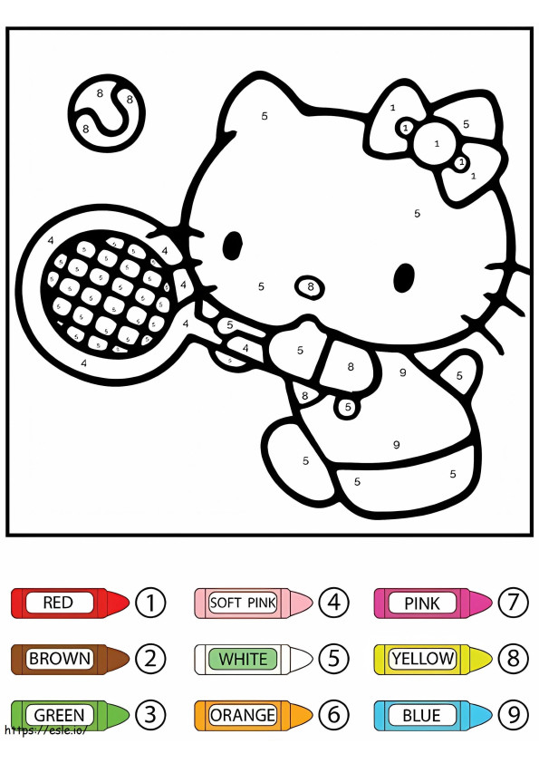 Hello Kitty Enjoying Tennis Color By Number coloring page