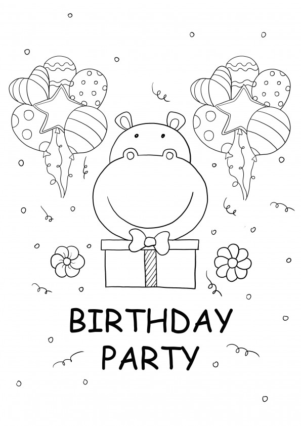 Hipopotam și imaginea petrecerii de ziua de naștere gratuită pentru imprimare