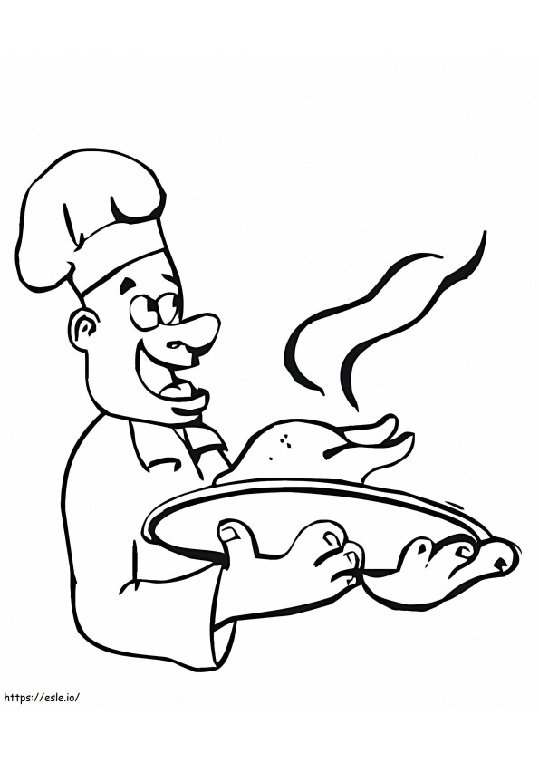 Chef Cooking Chicken coloring page
