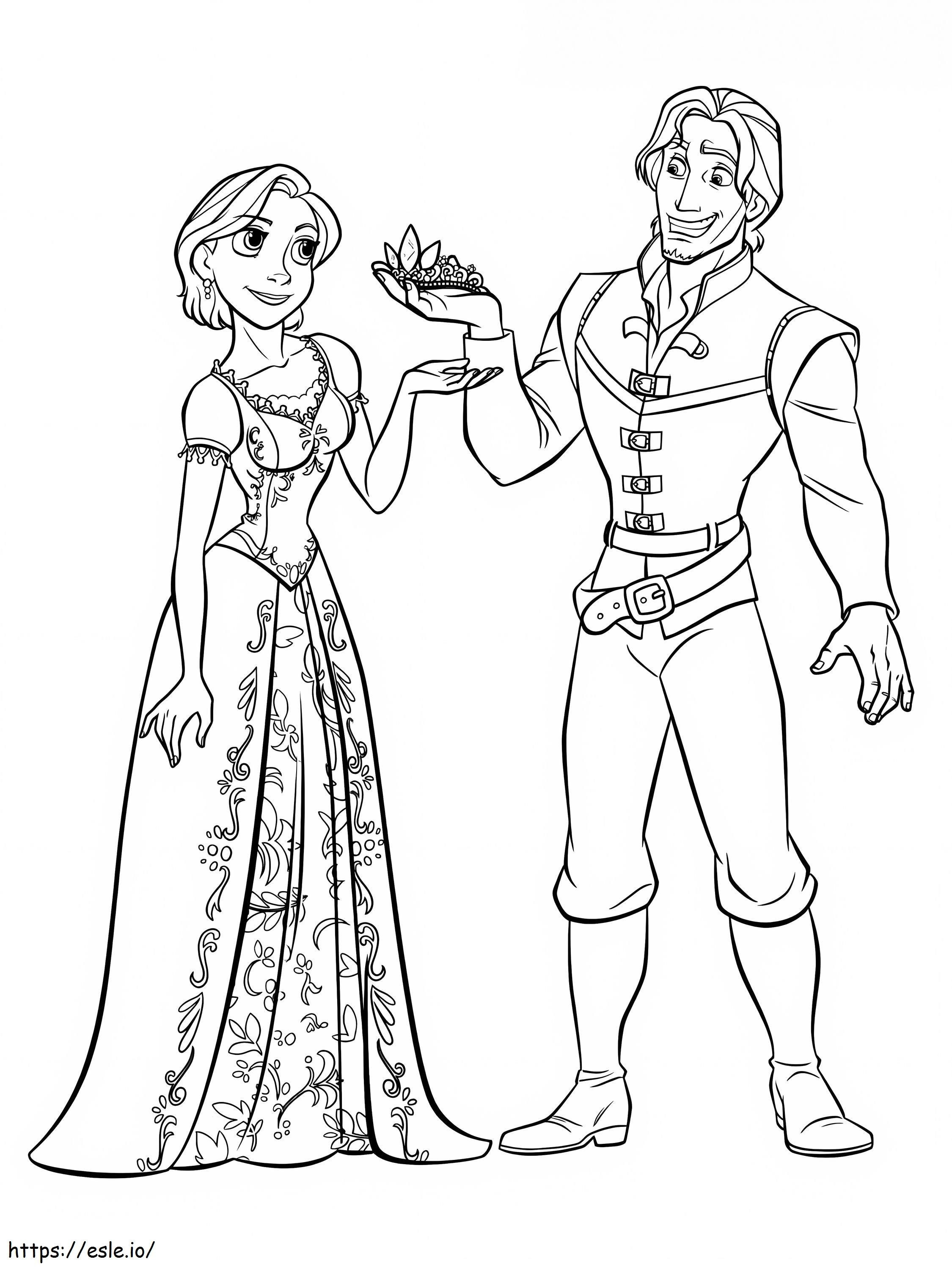 Engraçado Rapunzel e Flynn para colorir