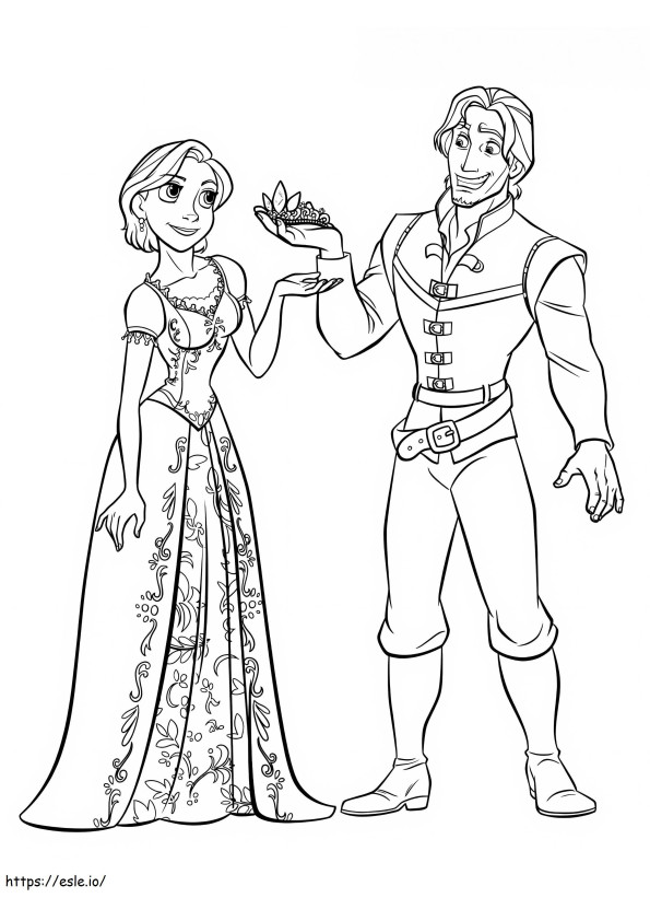 Engraçado Rapunzel e Flynn para colorir