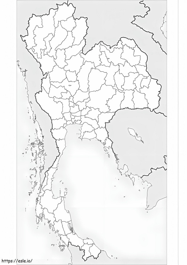 Kaart van Thailand 1 kleurplaat