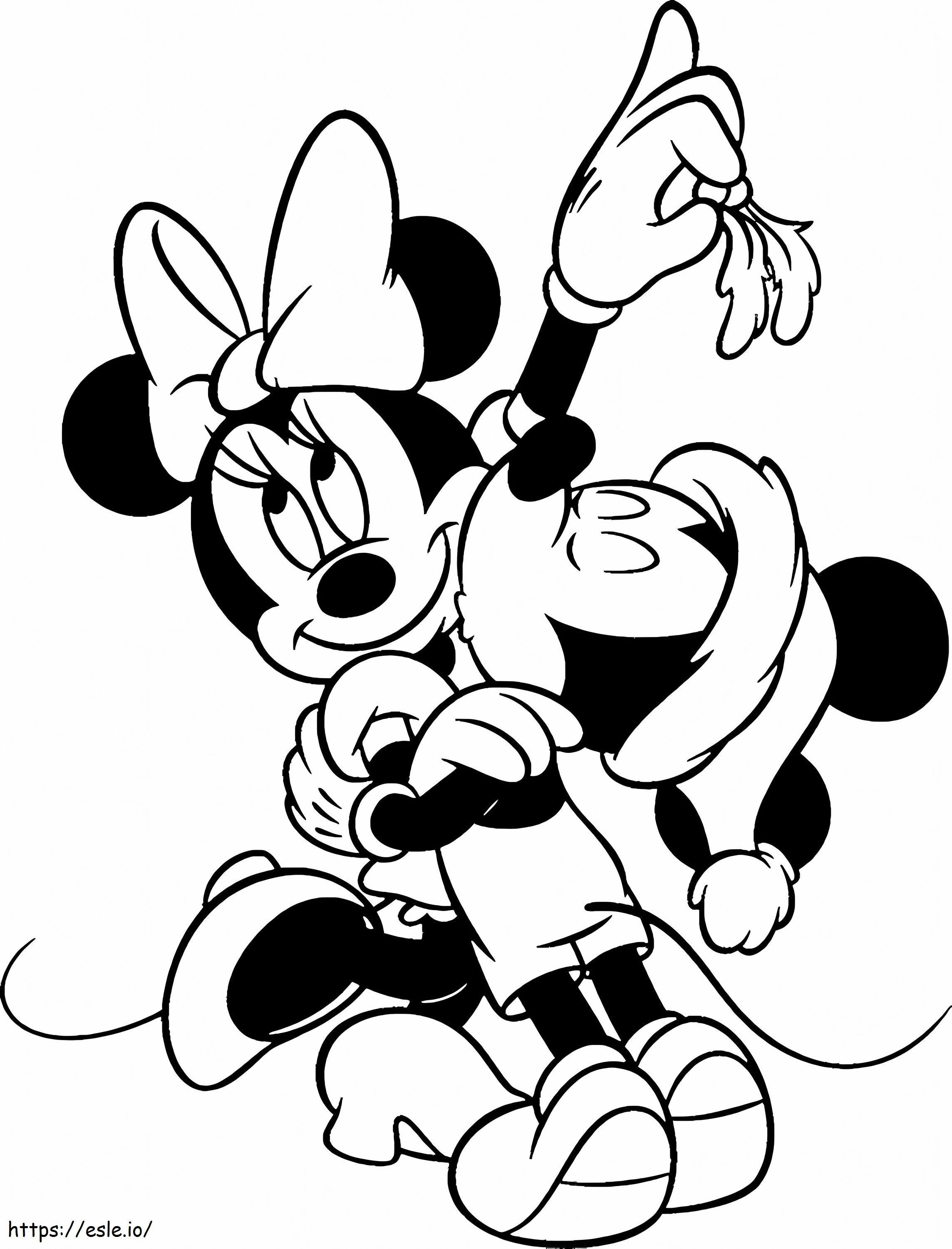 Mickey și Minnie Mouse de Crăciun de colorat