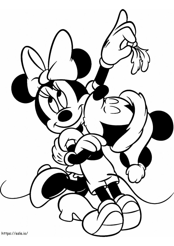 Mickey y Minnie Mouse en Navidad para colorear