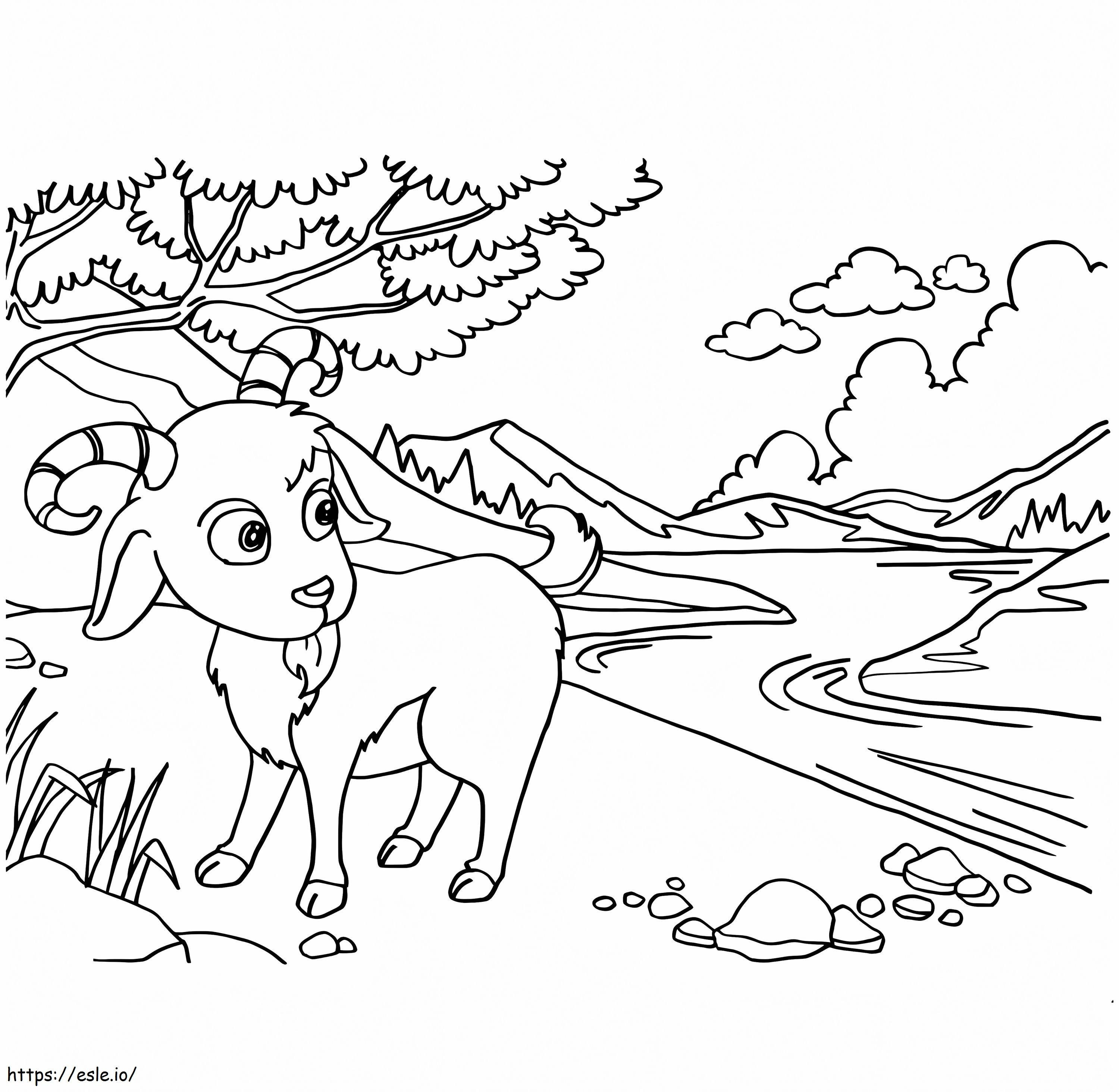 Coloriage Chèvre avec de beaux paysages à imprimer dessin