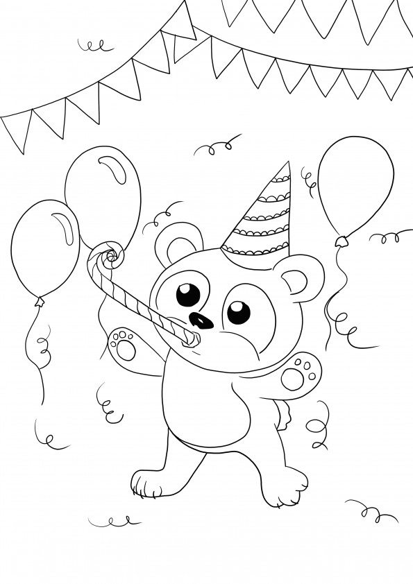 Birthday bear whistle-blowing printable coloring