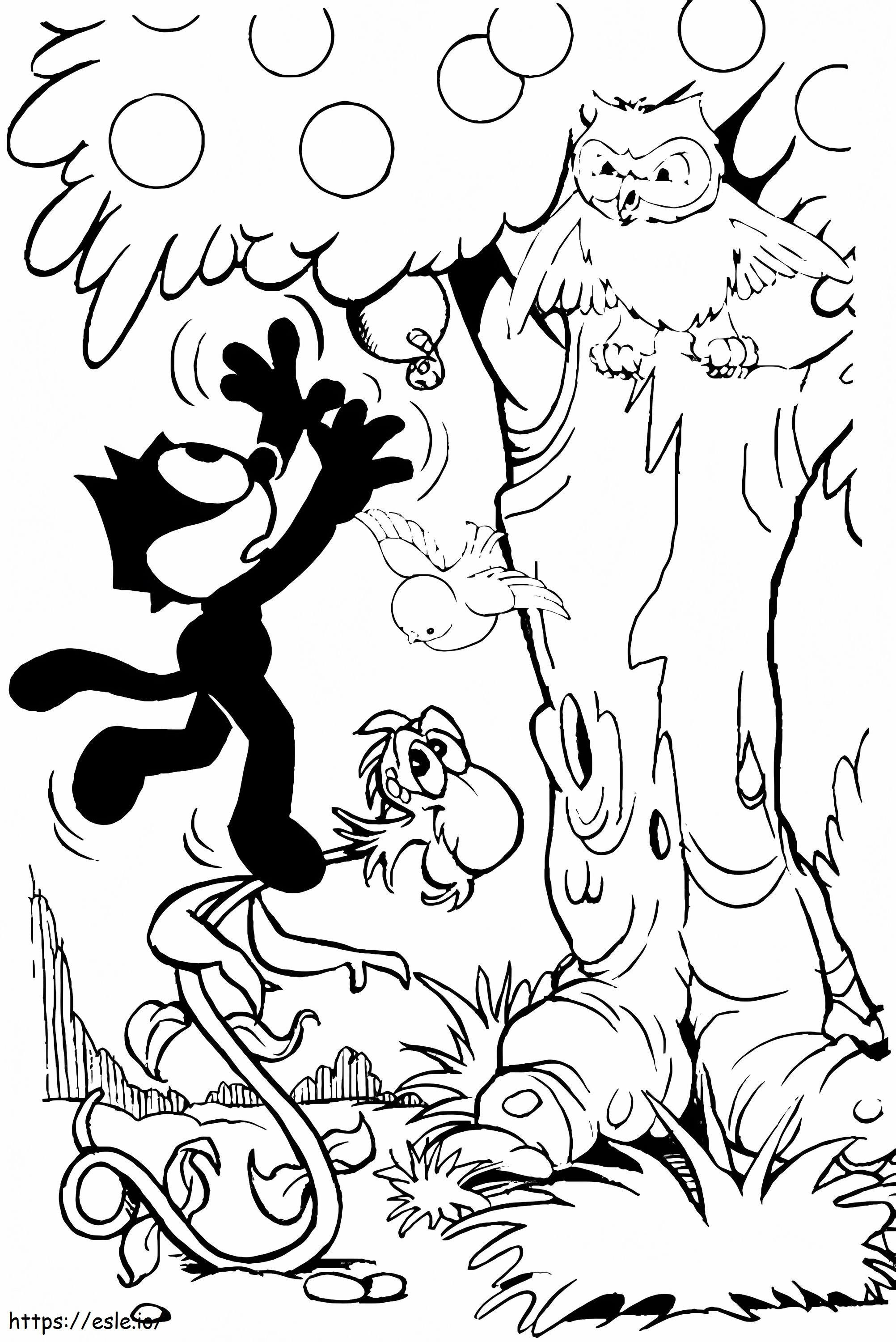Coloriage Félix le chat et le hibou à imprimer dessin
