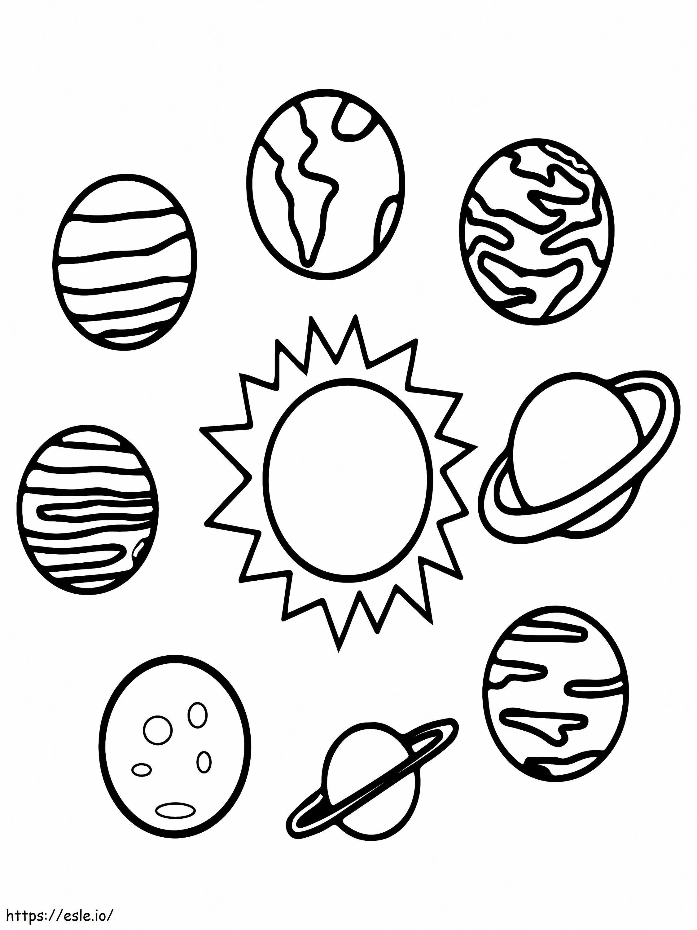 Otto pianeti nel sistema solare da colorare