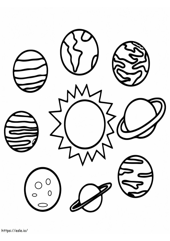 Oito planetas do sistema solar para colorir